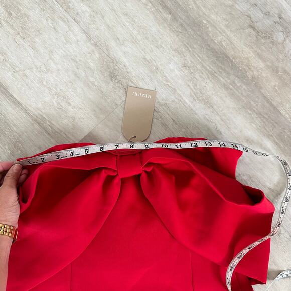 NEW Meshki Gwyneth Off Shoulder Bow Mini Dress in Red - Picture 7 of 11